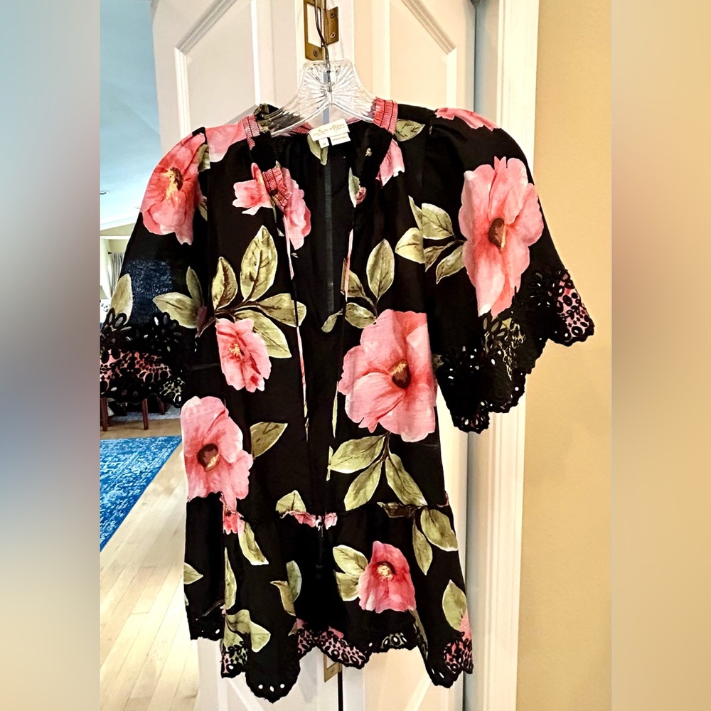 Kate Spade Black Blouse with Pink Floral Design